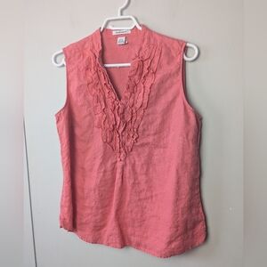 100% Linen RICHARD MALCOLM Women Blouse Size Large Color Pink Salmon